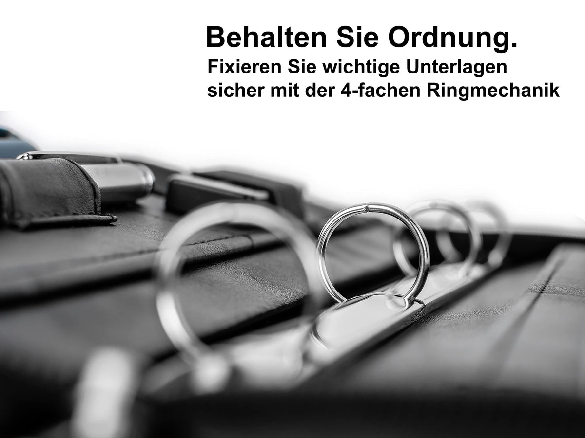 Business Schreibmappe A4 'Hawk' - Hochwertige Ringbuchmappe mit Reißverschluss - inkl. Kreditkartenetui + weiteren EXTRAS - Arbeitsmappe aus hochwertigem Kunstleder in Schwarz