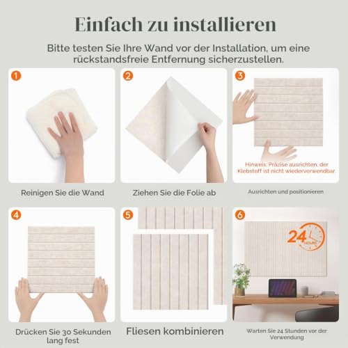 90x60cm Filz Pinnwand Selbstklebend (6er Set) – Ohne Bohren