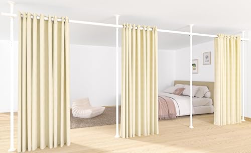 Raumteiler Paraventgestell 3 Teilig Gardinenstange ohne Vorhang, Flexibel Verstellbarer Paravent,Raumtrenner oder Gardinenstange,Sichtschutz für Wohnzimmer Schlafzimmer, B 420 cm x H 317 cm