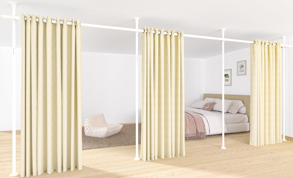 Raumteiler Paraventgestell 3 Teilig Gardinenstange ohne Vorhang, Flexibel Verstellbarer Paravent,Raumtrenner oder Gardinenstange,Sichtschutz für Wohnzimmer Schlafzimmer, B 420 cm x H 317 cm