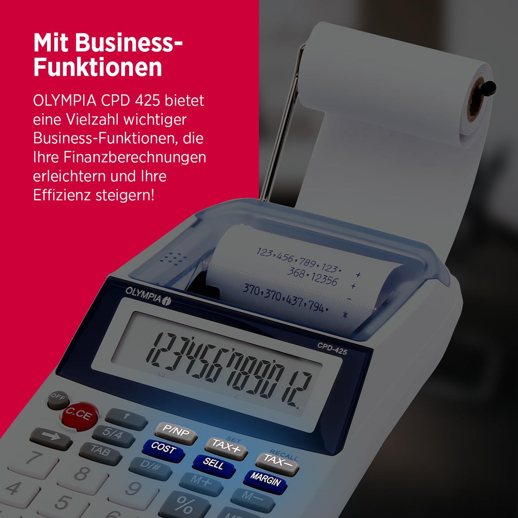 Olympia CPD 425 Tischrechner druckend, 12- stellige, LCD- Anzeige, 119.9 x 102.2 x 45.7 mm