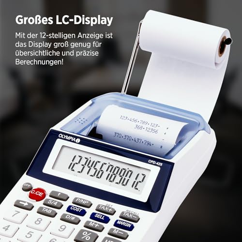 Olympia CPD 425 Tischrechner druckend, 12- stellige, LCD- Anzeige, 119.9 x 102.2 x 45.7 mm
