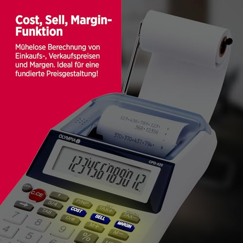 Olympia CPD 425 Tischrechner druckend, 12- stellige, LCD- Anzeige, 119.9 x 102.2 x 45.7 mm