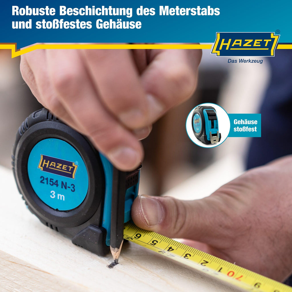 HAZET Rollbandmaß 2154N-3, Euro-Normklasse II, Länge 3000 mm, Breite 16 mm