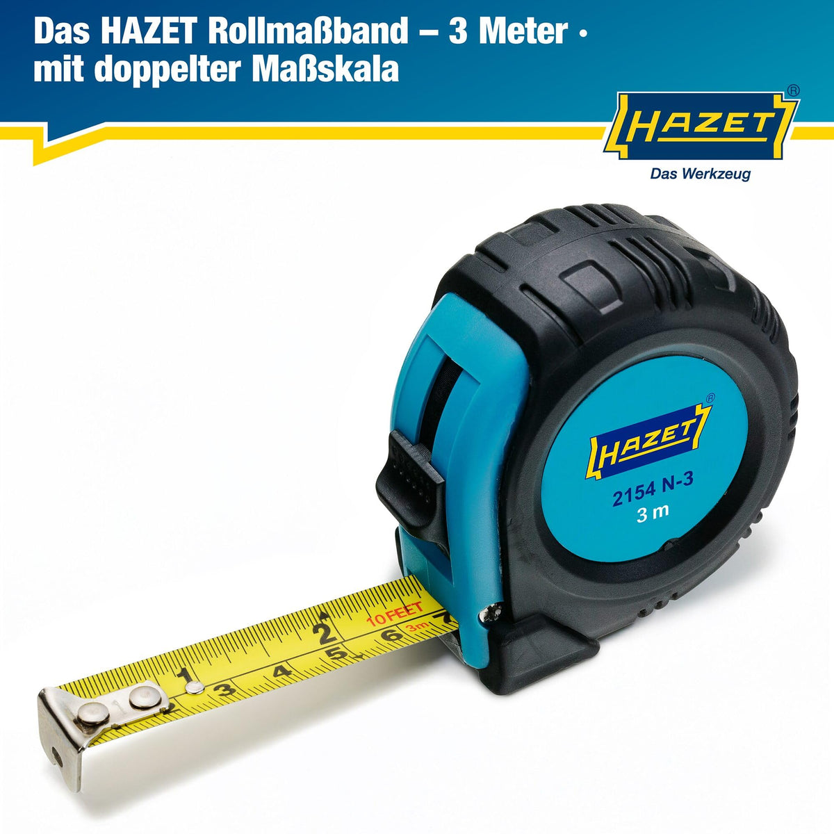 HAZET Rollbandmaß 2154N-3, Euro-Normklasse II, Länge 3000 mm, Breite 16 mm