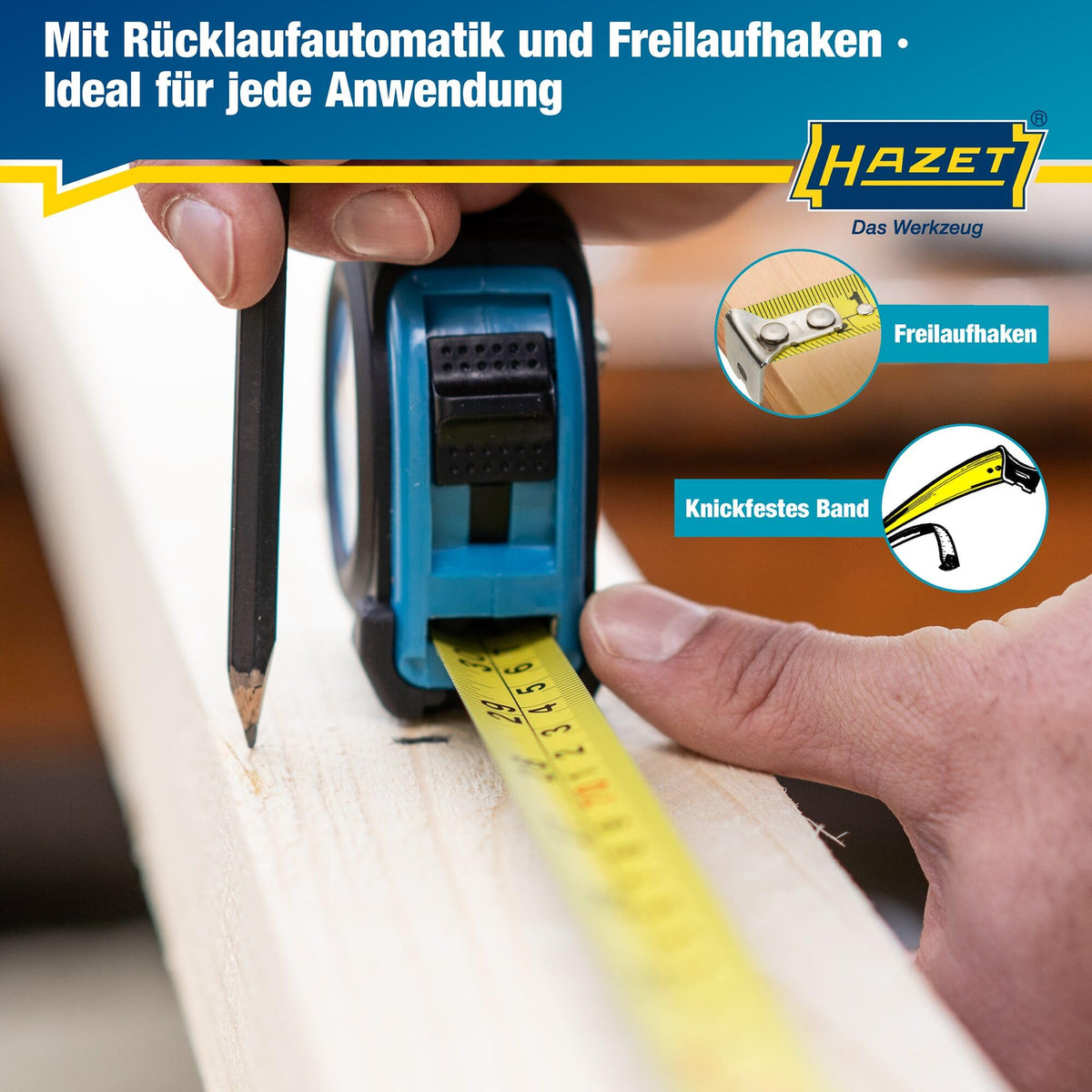 HAZET Rollbandmaß 2154N-3, Euro-Normklasse II, Länge 3000 mm, Breite 16 mm