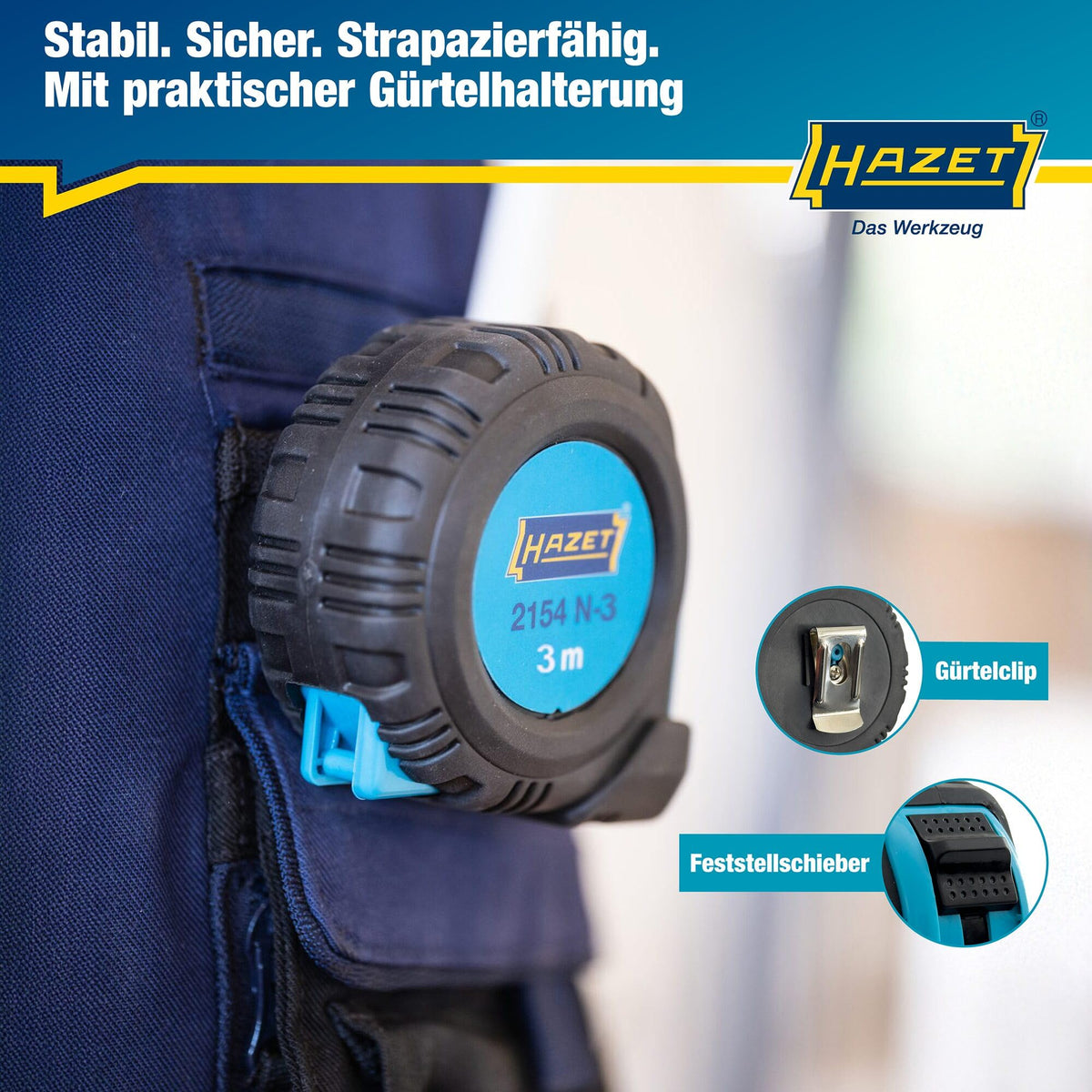 HAZET Rollbandmaß 2154N-3, Euro-Normklasse II, Länge 3000 mm, Breite 16 mm
