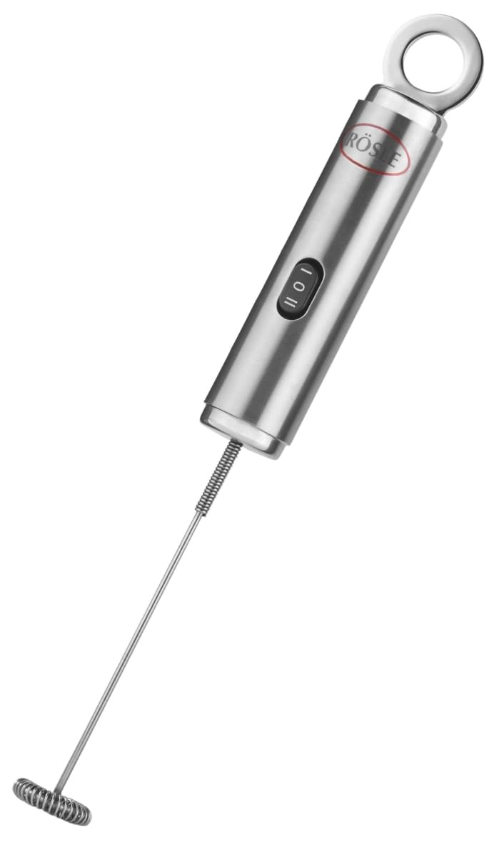 RÖSLE Multischäumer, Hochwertiger elektrischer Aufschäumer für Milchschaum und Vinaigrettes, mit 2 Geschwindigkeitsstufen, Edelstahl 18/10, Silberfarben / Schwarz