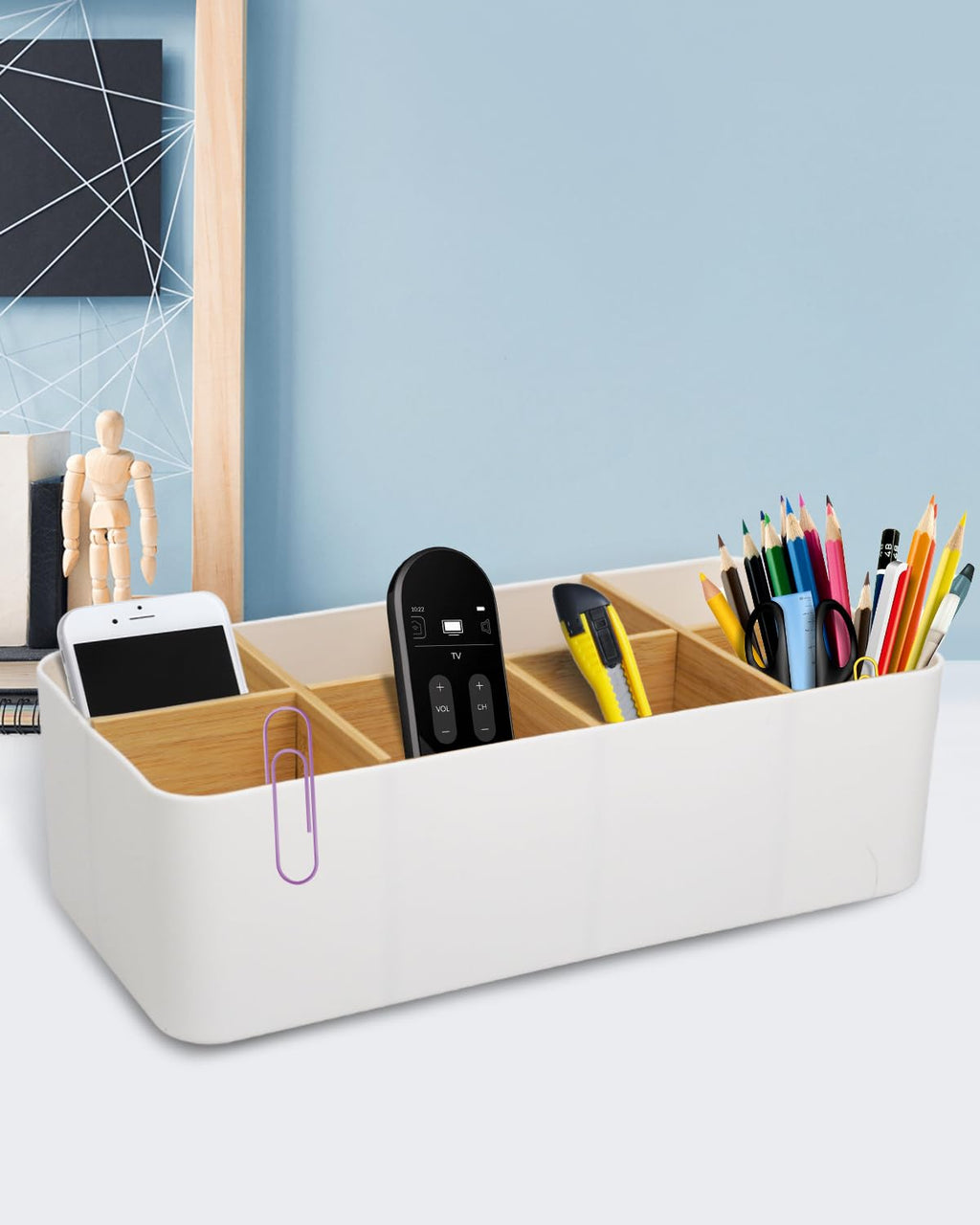 Schreibtisch Organizer, 8 Fächer Stiftehalter, Büro Organizer Weiß, Multifunktionale Aufbewahrung für Stifte, Fernbedienungen & Zubehör