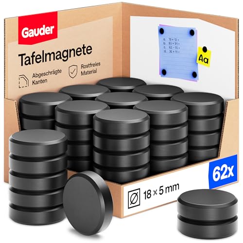 GAUDER Magnete für Magnettafel, Whiteboard & Kühlschrank (62 Stück 18x5mm)