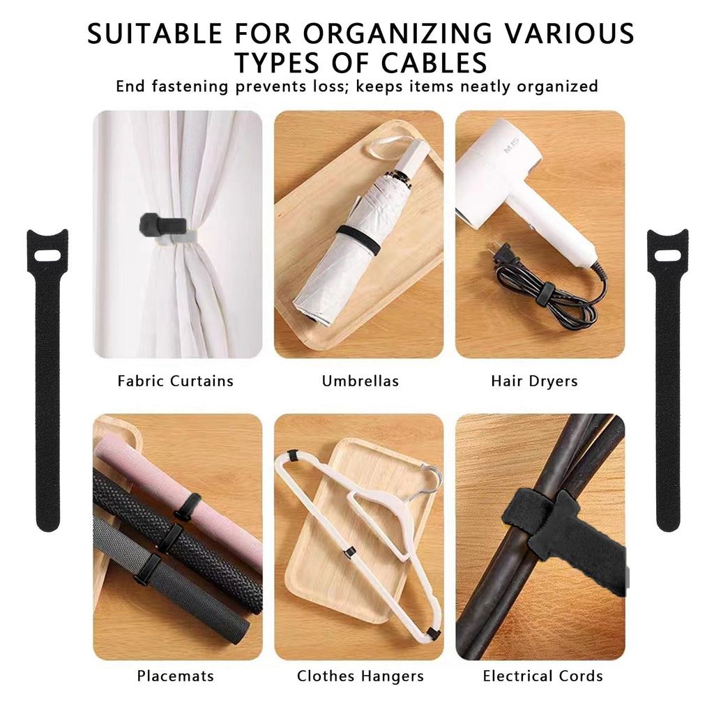 100 Stück wiederverwendbare Klett-Kabelbinder 150 x 12 mm, Klett-Kabel-Managementgurte für Drahtorganisation, verstellbare Kabel-Organizer, Schwarz