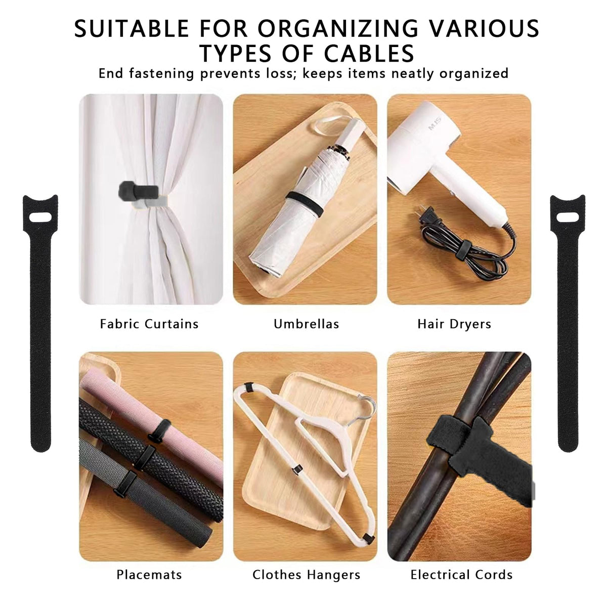 100 Stück wiederverwendbare Klett-Kabelbinder 150 x 12 mm, Klett-Kabel-Managementgurte für Drahtorganisation, verstellbare Kabel-Organizer, Schwarz
