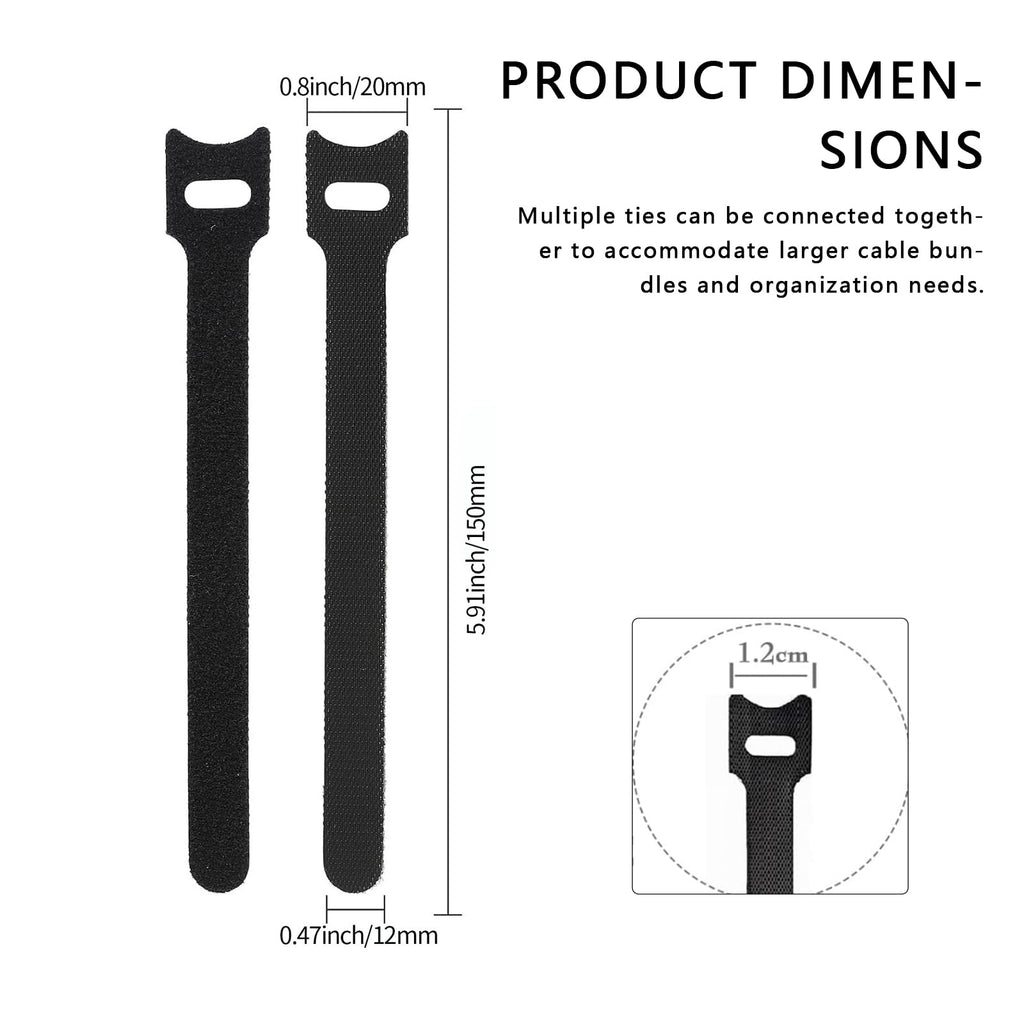 100 Stück wiederverwendbare Klett-Kabelbinder 150 x 12 mm, Klett-Kabel-Managementgurte für Drahtorganisation, verstellbare Kabel-Organizer, Schwarz