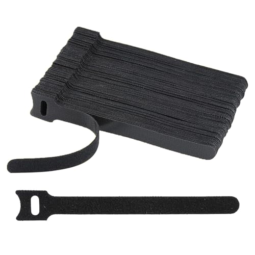 100 Stück wiederverwendbare Klett-Kabelbinder 150 x 12 mm, Klett-Kabel-Managementgurte für Drahtorganisation, verstellbare Kabel-Organizer, Schwarz