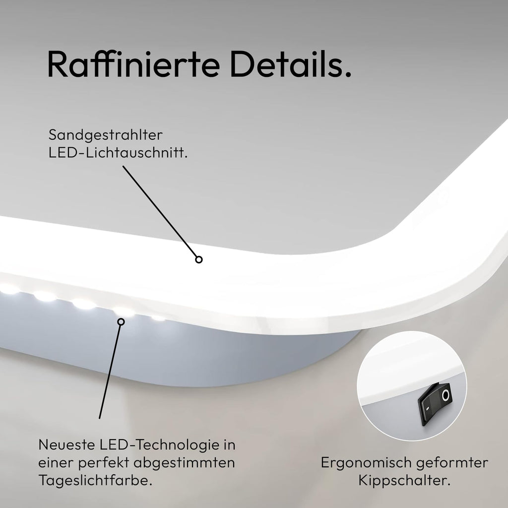 Talos Moon Badspiegel mit Beleuchtung 120x70 cm - Badezimmerspiegel mit Beleuchtung - feuchtwassergeeignet durch Aluminiumrahmen - Licht-Farbe Neutralweiß