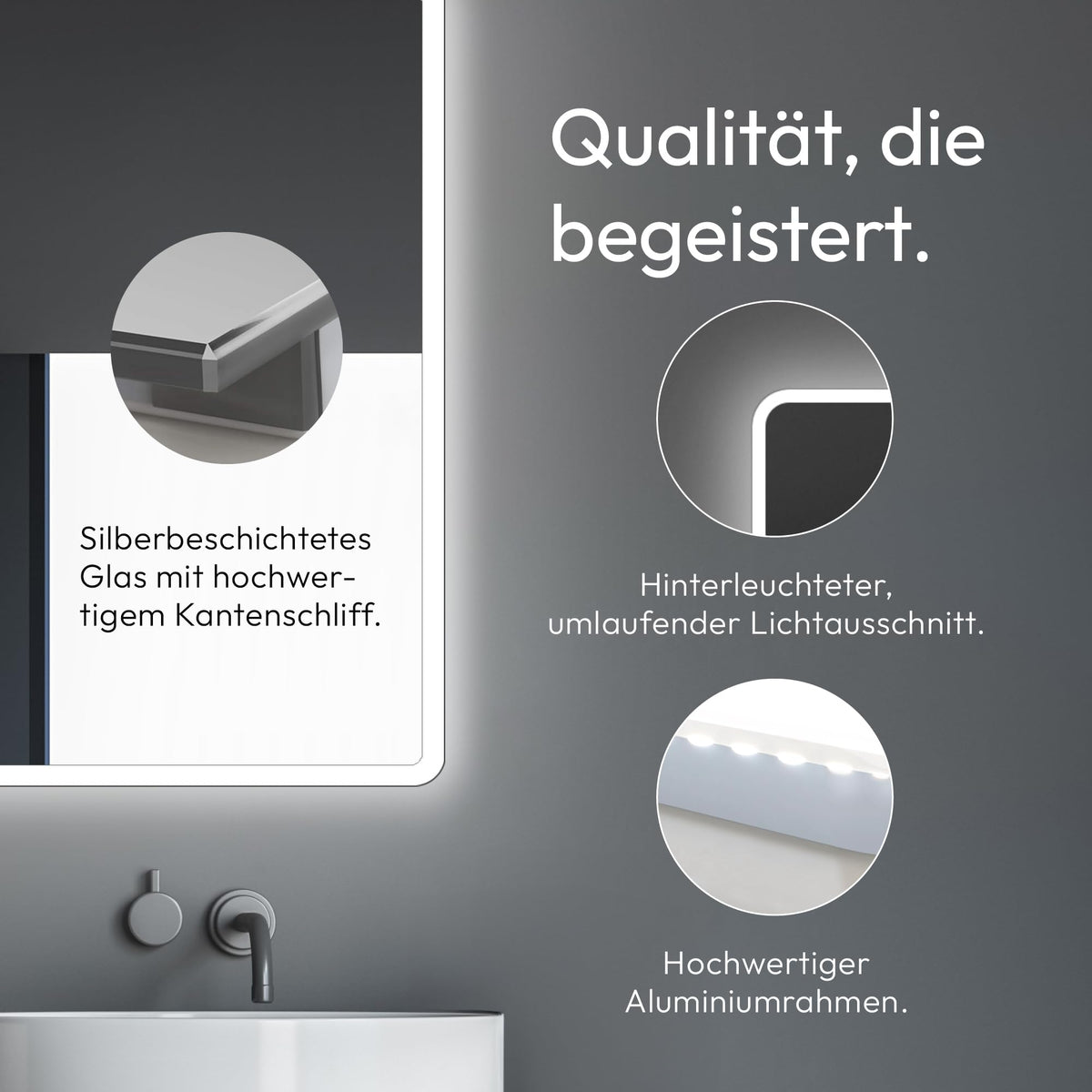 Talos Moon Badspiegel mit Beleuchtung 120x70 cm - Badezimmerspiegel mit Beleuchtung - feuchtwassergeeignet durch Aluminiumrahmen - Licht-Farbe Neutralweiß