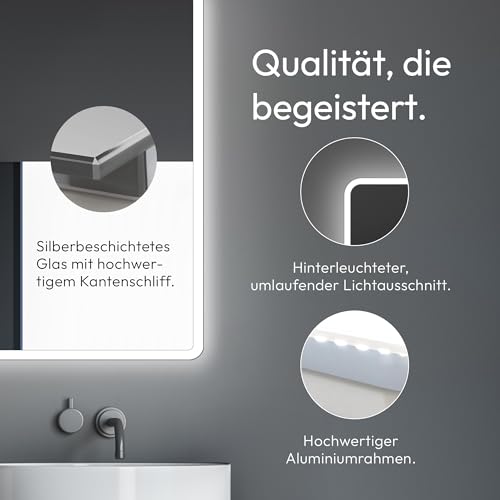 Talos Moon Badspiegel mit Beleuchtung 120x70 cm - Badezimmerspiegel mit Beleuchtung - feuchtwassergeeignet durch Aluminiumrahmen - Licht-Farbe Neutralweiß
