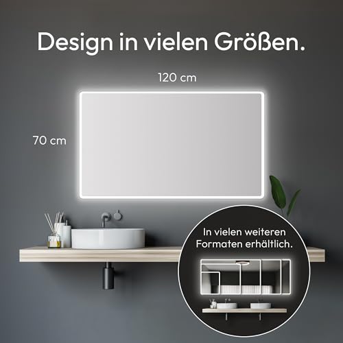 Talos Moon Badspiegel mit Beleuchtung 120x70 cm - Badezimmerspiegel mit Beleuchtung - feuchtwassergeeignet durch Aluminiumrahmen - Licht-Farbe Neutralweiß