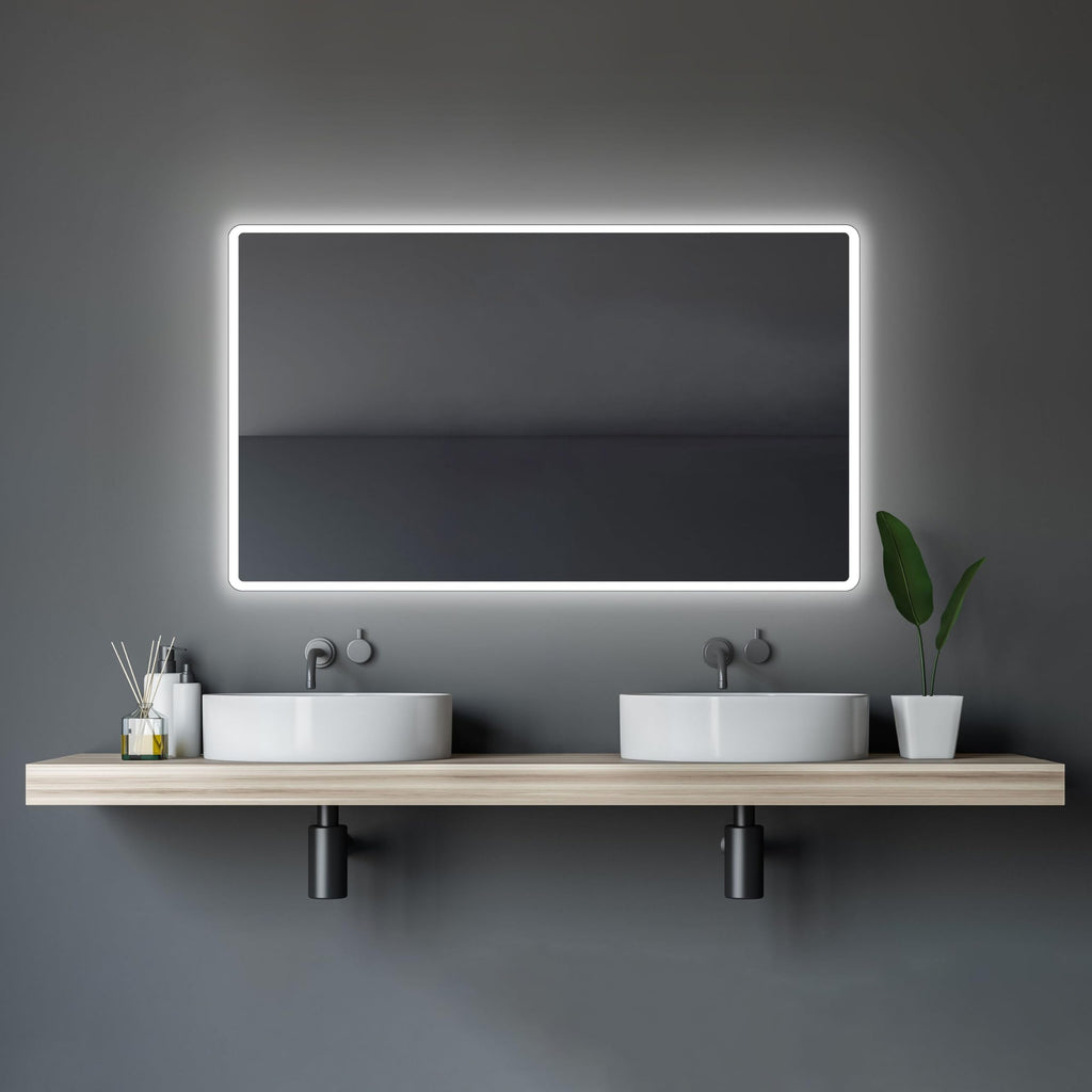 Talos Moon Badspiegel mit Beleuchtung 120x70 cm - Badezimmerspiegel mit Beleuchtung - feuchtwassergeeignet durch Aluminiumrahmen - Licht-Farbe Neutralweiß