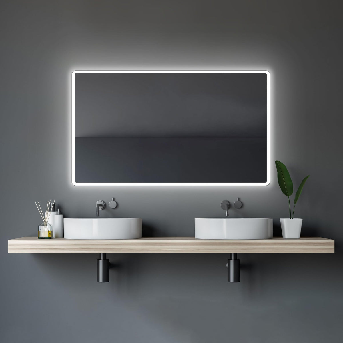 Talos Moon Badspiegel mit Beleuchtung 120x70 cm - Badezimmerspiegel mit Beleuchtung - feuchtwassergeeignet durch Aluminiumrahmen - Licht-Farbe Neutralweiß
