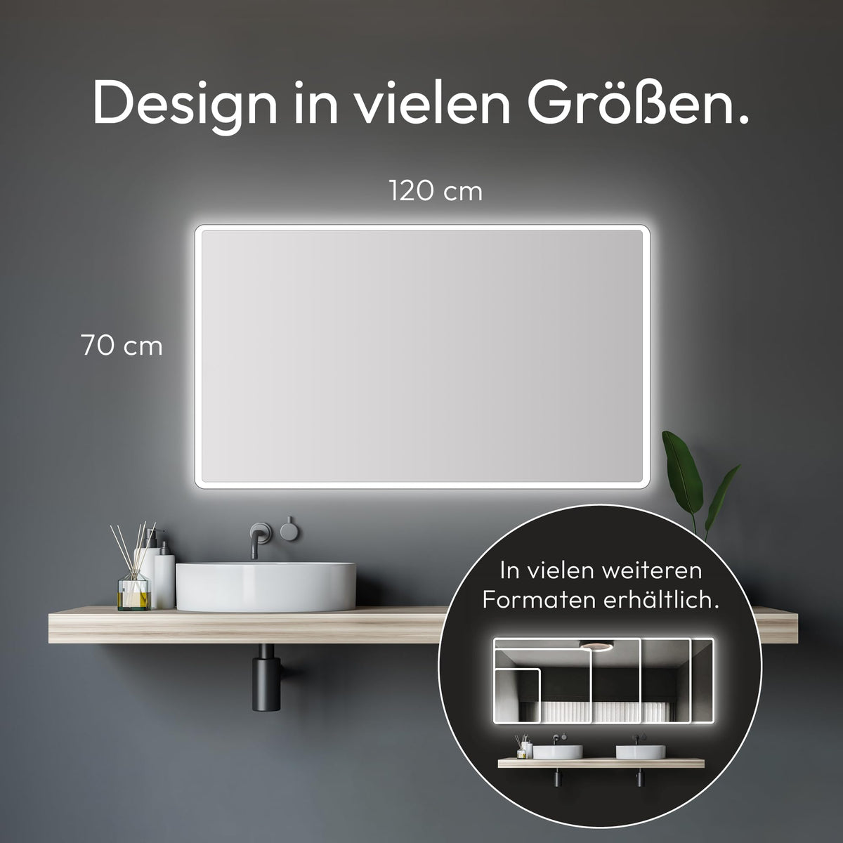 Talos Moon Badspiegel mit Beleuchtung 120x70 cm - Badezimmerspiegel mit Beleuchtung - feuchtwassergeeignet durch Aluminiumrahmen - Licht-Farbe Neutralweiß