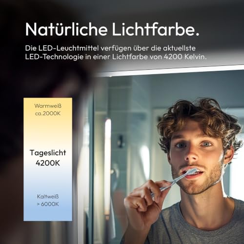 Talos Moon Badspiegel mit Beleuchtung 120x70 cm - Badezimmerspiegel mit Beleuchtung - feuchtwassergeeignet durch Aluminiumrahmen - Licht-Farbe Neutralweiß