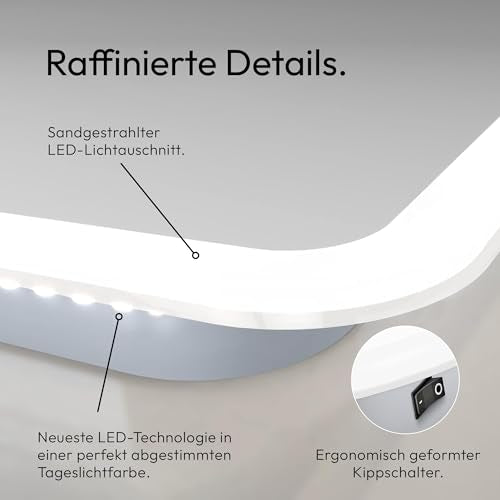 Talos Moon Badspiegel mit Beleuchtung 120x70 cm - Badezimmerspiegel mit Beleuchtung - feuchtwassergeeignet durch Aluminiumrahmen - Licht-Farbe Neutralweiß