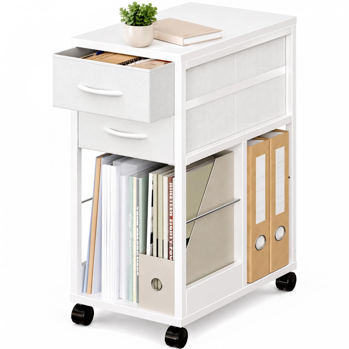 OffiGo Rollcontainer Schreibtisch mit Rollen und 2 Schubladen，Weiß