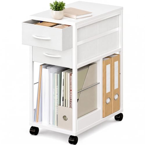 OffiGo Rollcontainer Schreibtisch mit Rollen und 2 Schubladen，Weiß