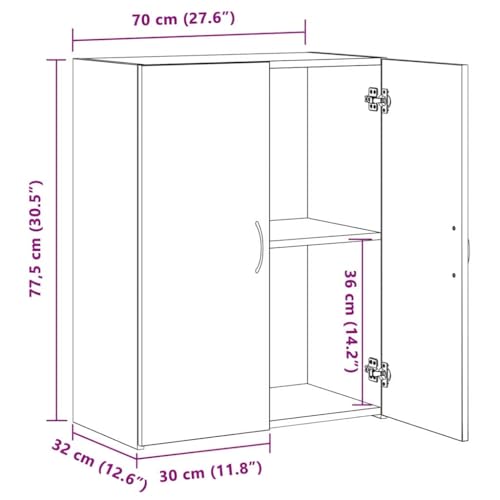 Büroschrank Altholz aus Holzwerkstoff 70 x 32 x 77,5 cm mit Regalfach, ideal als Aktenschrank, Dokumentenschrank, Ordnerschrank für Büro, Arbeitszimmer, Homeoffice und Archivierung