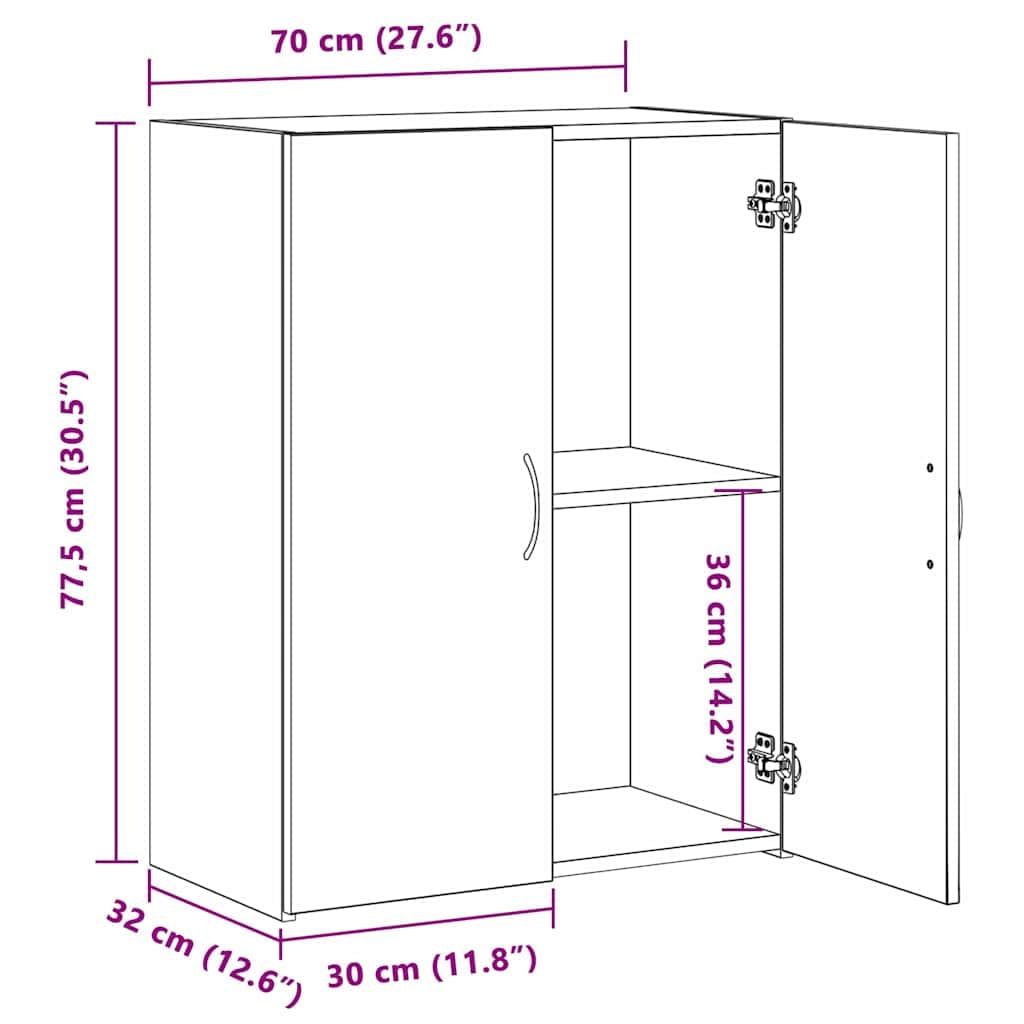 Büroschrank Altholz aus Holzwerkstoff 70 x 32 x 77,5 cm mit Regalfach, ideal als Aktenschrank, Dokumentenschrank, Ordnerschrank für Büro, Arbeitszimmer, Homeoffice und Archivierung