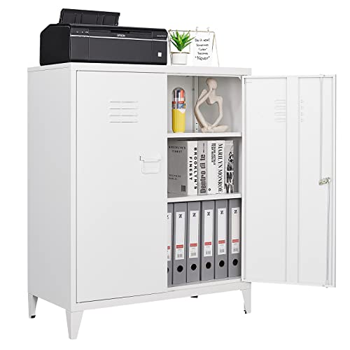 Sightlife Aktenschrank Büroschrank Metallschrank Aufbewahrungsschrank Stahlspind Mehrzweckschrank mit verstellbare Ablagen Schrank 2 Türen Abschließbar Weiß
