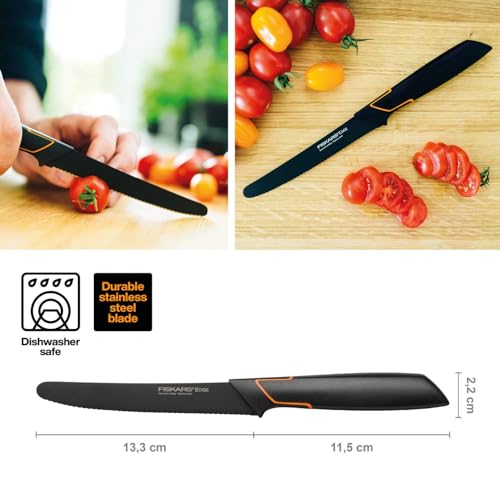 Fiskars Tomatenmesser, Modernes Design, Gezahnte Klinge, Gesamtlänge: 25 cm