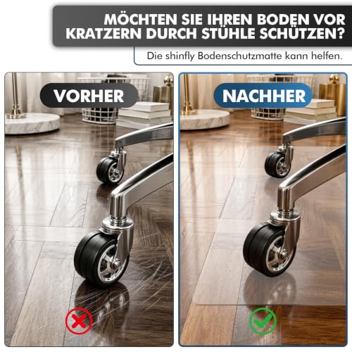 Shinfly Bodenschutzmatte Bürostuhl Transparent 90 x 120 cm, PVC Schreibtischstuhl Unterlage 1,5 mm, rutschfeste Kratzfeste geräuschdämmende Stuhlmatte für Hartböden