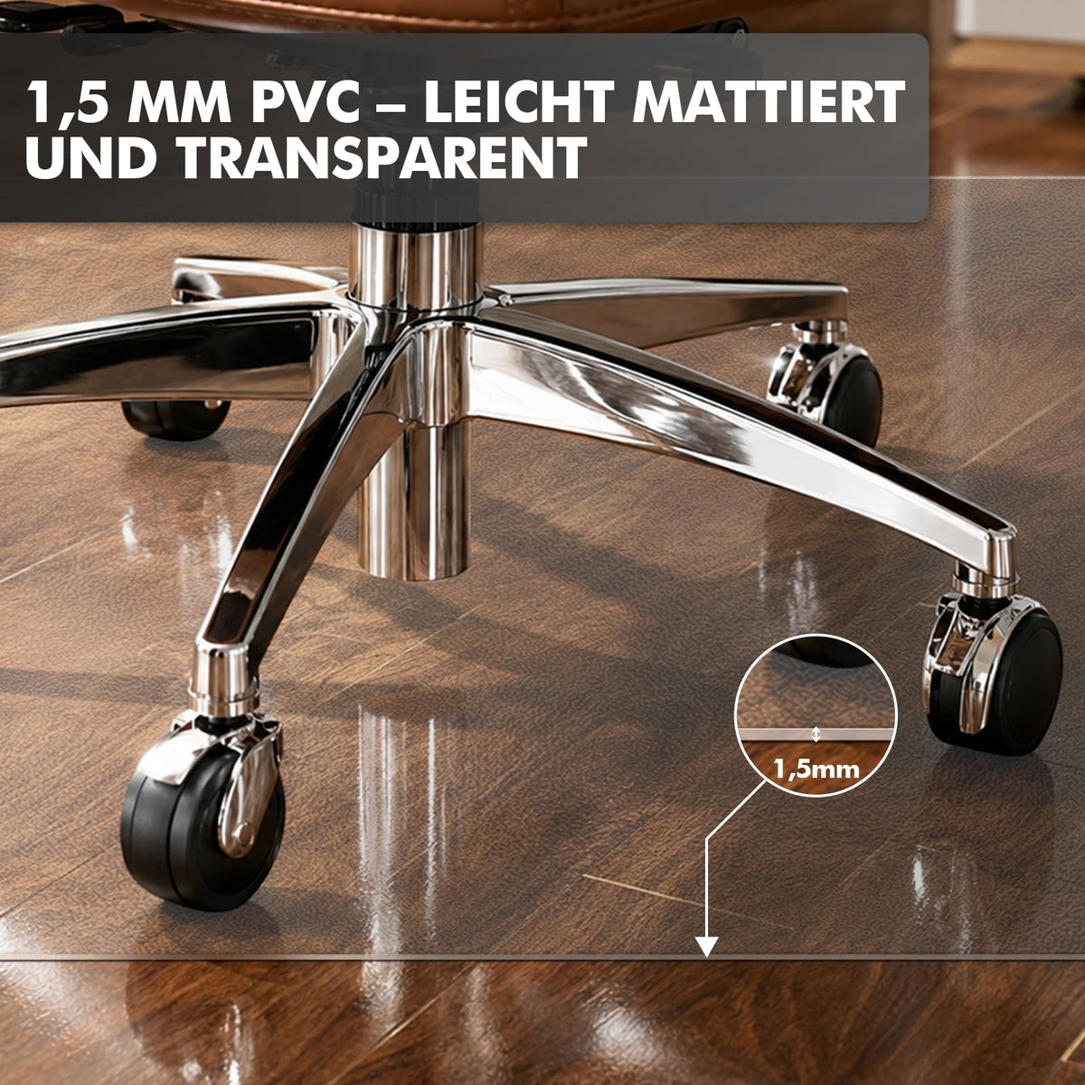 Shinfly Bodenschutzmatte Bürostuhl Transparent 90 x 120 cm, PVC Schreibtischstuhl Unterlage 1,5 mm, rutschfeste Kratzfeste geräuschdämmende Stuhlmatte für Hartböden