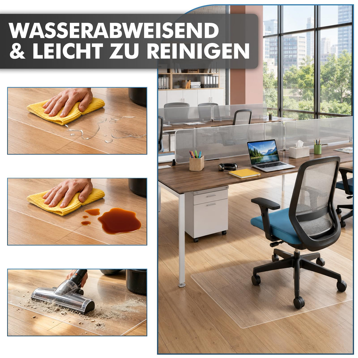 Shinfly Bodenschutzmatte Bürostuhl Transparent 90 x 120 cm, PVC Schreibtischstuhl Unterlage 1,5 mm, rutschfeste Kratzfeste geräuschdämmende Stuhlmatte für Hartböden