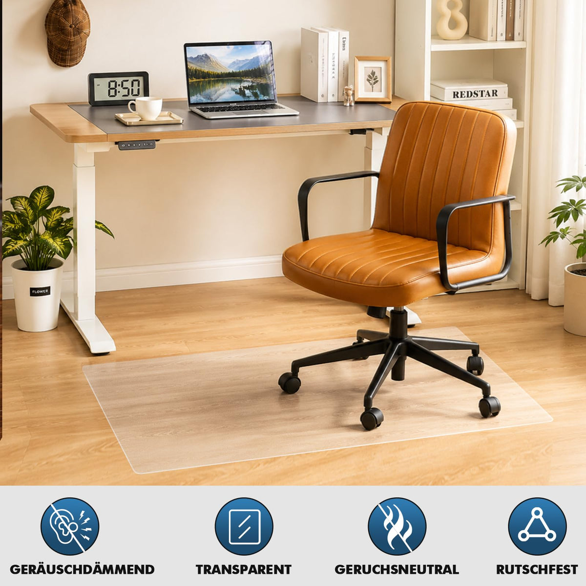 Shinfly Bodenschutzmatte Bürostuhl Transparent 90 x 120 cm, PVC Schreibtischstuhl Unterlage 1,5 mm, rutschfeste Kratzfeste geräuschdämmende Stuhlmatte für Hartböden