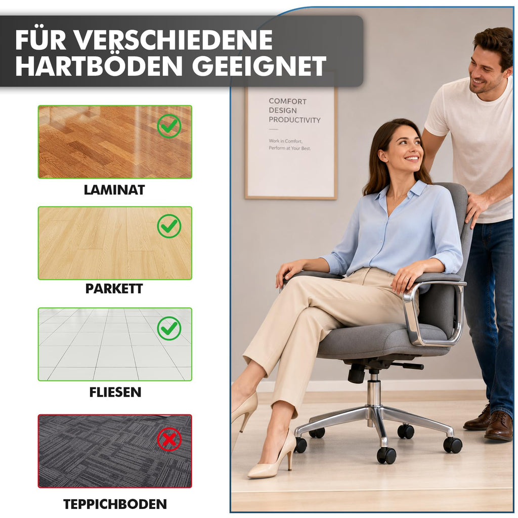 Shinfly Bodenschutzmatte Bürostuhl Transparent 90 x 120 cm, PVC Schreibtischstuhl Unterlage 1,5 mm, rutschfeste Kratzfeste geräuschdämmende Stuhlmatte für Hartböden
