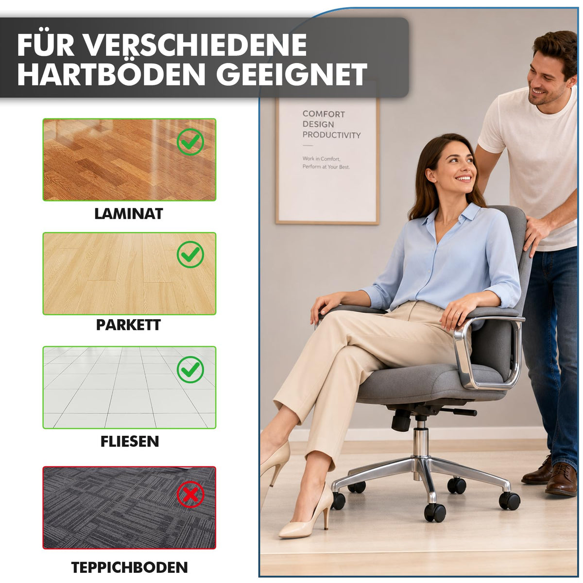 Shinfly Bodenschutzmatte Bürostuhl Transparent 90 x 120 cm, PVC Schreibtischstuhl Unterlage 1,5 mm, rutschfeste Kratzfeste geräuschdämmende Stuhlmatte für Hartböden