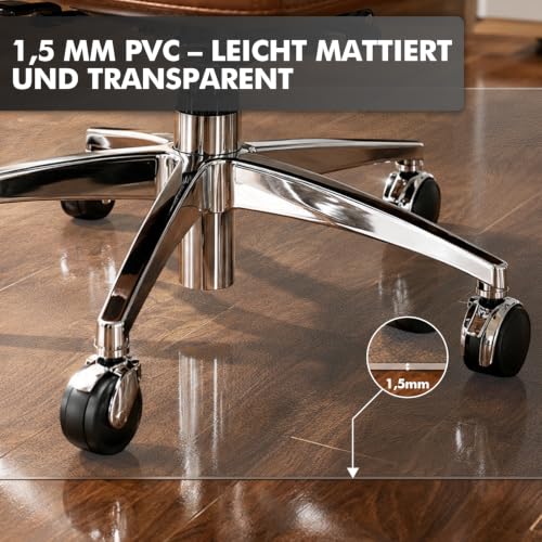 Shinfly Bodenschutzmatte Bürostuhl Transparent 90 x 120 cm, PVC Schreibtischstuhl Unterlage 1,5 mm, rutschfeste Kratzfeste geräuschdämmende Stuhlmatte für Hartböden