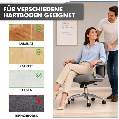 Shinfly Bodenschutzmatte Bürostuhl Transparent 90 x 120 cm, PVC Schreibtischstuhl Unterlage 1,5 mm, rutschfeste Kratzfeste geräuschdämmende Stuhlmatte für Hartböden