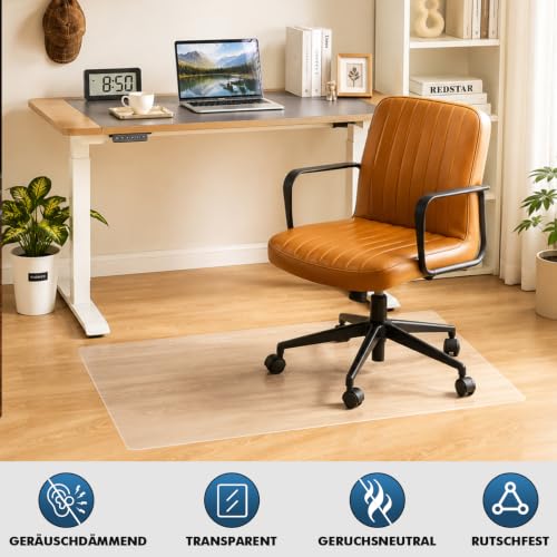 Shinfly Bodenschutzmatte Bürostuhl Transparent 90 x 120 cm, PVC Schreibtischstuhl Unterlage 1,5 mm, rutschfeste Kratzfeste geräuschdämmende Stuhlmatte für Hartböden