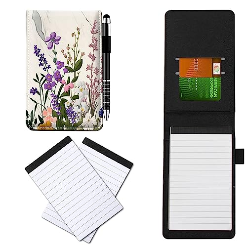 Notizbuch aus PU-Leder, klein, mit Metall-Kugelschreiber und 2 Stück, 7,6 x 12,7 cm, Notizblöcke, Marmor-Blumenmuster, Notizbücher für Meetings, tägliche Aufzeichnungen, Notizen