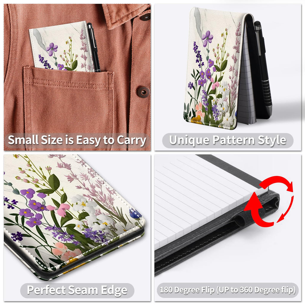 Notizbuch aus PU-Leder, klein, mit Metall-Kugelschreiber und 2 Stück, 7,6 x 12,7 cm, Notizblöcke, Marmor-Blumenmuster, Notizbücher für Meetings, tägliche Aufzeichnungen, Notizen