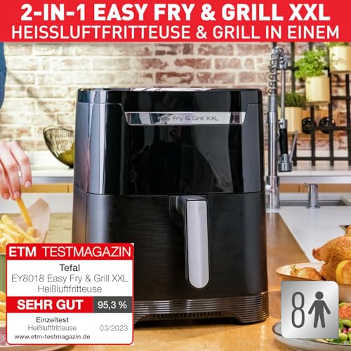 Tefal Easy Fry & Grill XXL Heißluftfritteuse 6,5 L – Airfryer mit Flexcook-Trennwand (XXL oder geteilt), 8 Programme, 80–220 °C, Druckguss-Grillplatte, fettarm frittieren, spülmaschinenfest EY8018