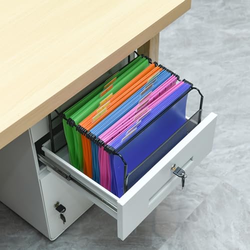 MerryNine Hängemappen und Rahmen, A4-Hängemappen, 15 Stück, 5 Farben, mit Registern und Karton, schwarzes Metallgeflecht, A4-Hängemappe, Schreibtisch-Hängemappe, Ordner, Organizer
