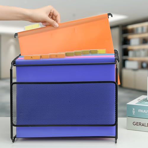 MerryNine Hängemappen und Rahmen, A4-Hängemappen, 15 Stück, 5 Farben, mit Registern und Karton, schwarzes Metallgeflecht, A4-Hängemappe, Schreibtisch-Hängemappe, Ordner, Organizer