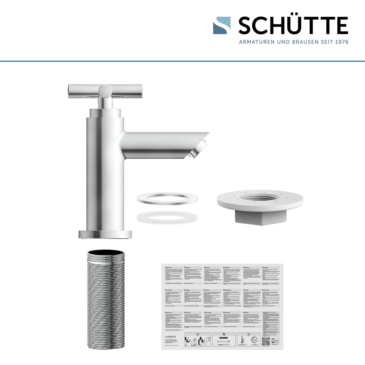 Schütte Kaltwasserhahn MATAO, Kaltwasser Armatur für das Bad, Wasserhahn Bad nur für Kaltwasser, Standventil mit schickem Kreuzgriff, 37956