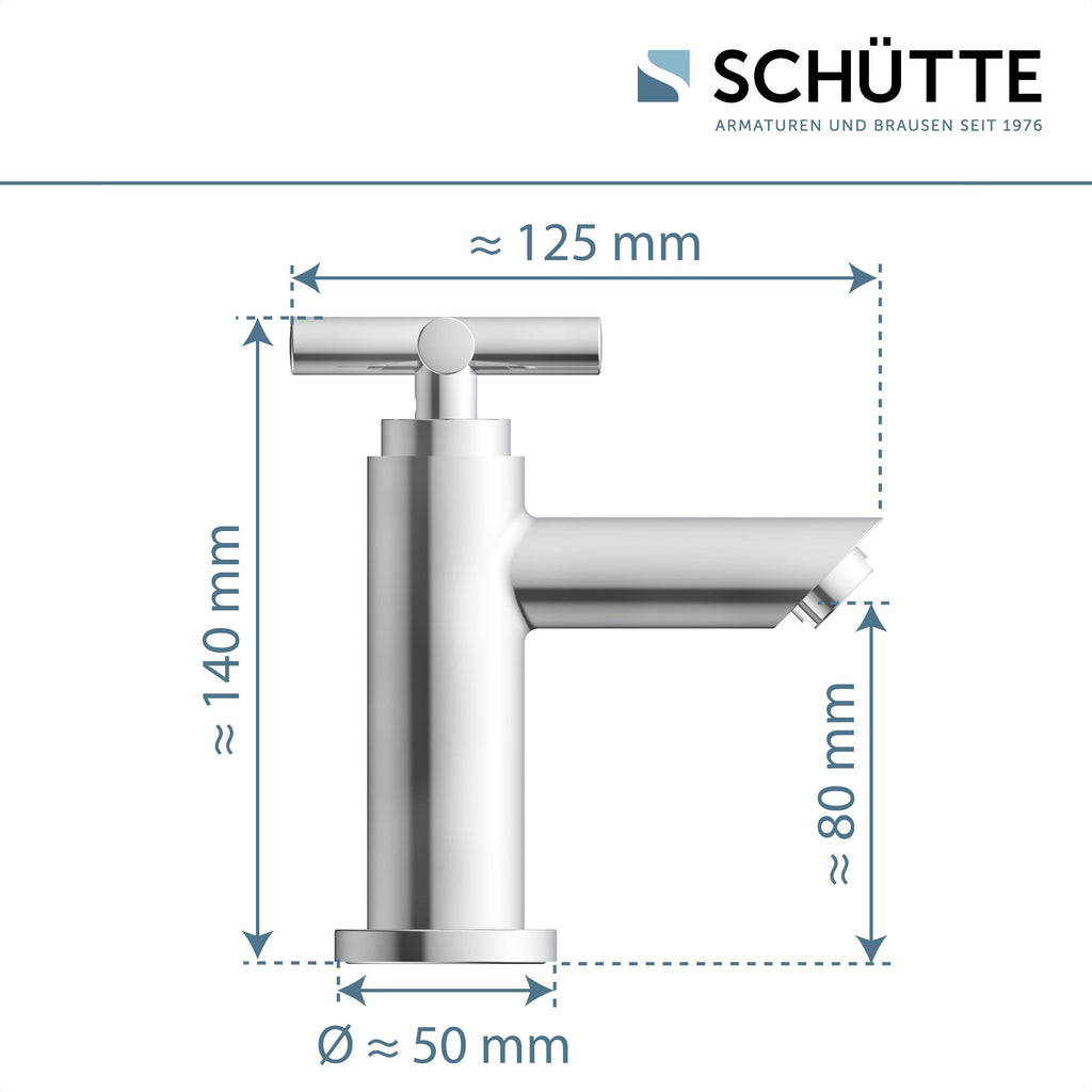 Schütte Kaltwasserhahn MATAO, Kaltwasser Armatur für das Bad, Wasserhahn Bad nur für Kaltwasser, Standventil mit schickem Kreuzgriff, 37956