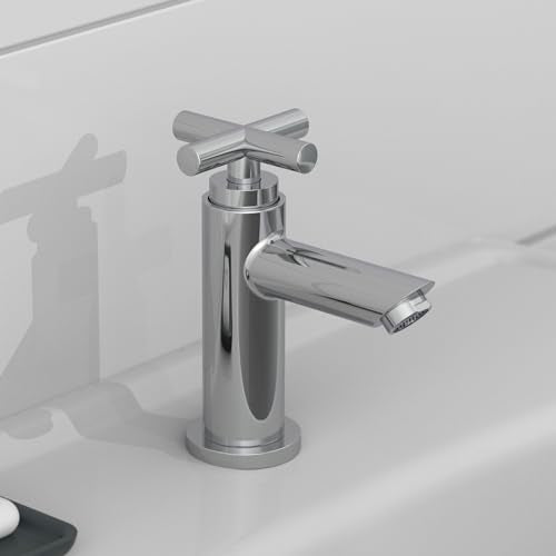 Schütte Kaltwasserhahn MATAO, Kaltwasser Armatur für das Bad, Wasserhahn Bad nur für Kaltwasser, Standventil mit schickem Kreuzgriff, 37956